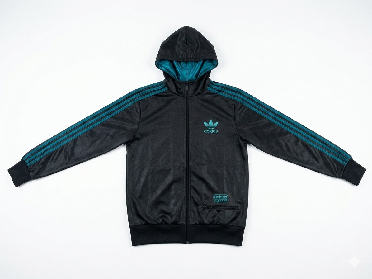 Adidas Chile 62 Jacke Hoodie Schwarz Türkis Wet-Look Glanz Gr. S Herren / Unisex