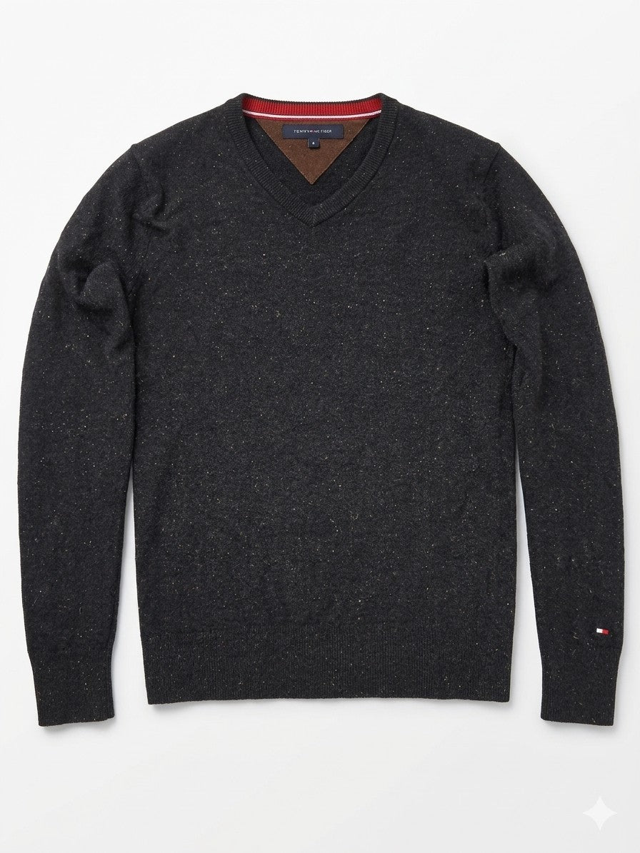 Tommy Hilfiger Strickpullover Navy Blue V-Ausschnitt, Cord-Patches, Herren, Gr.S
