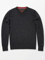 Tommy Hilfiger Strickpullover Navy Blue V-Ausschnitt, Cord-Patches, Herren, Gr.S