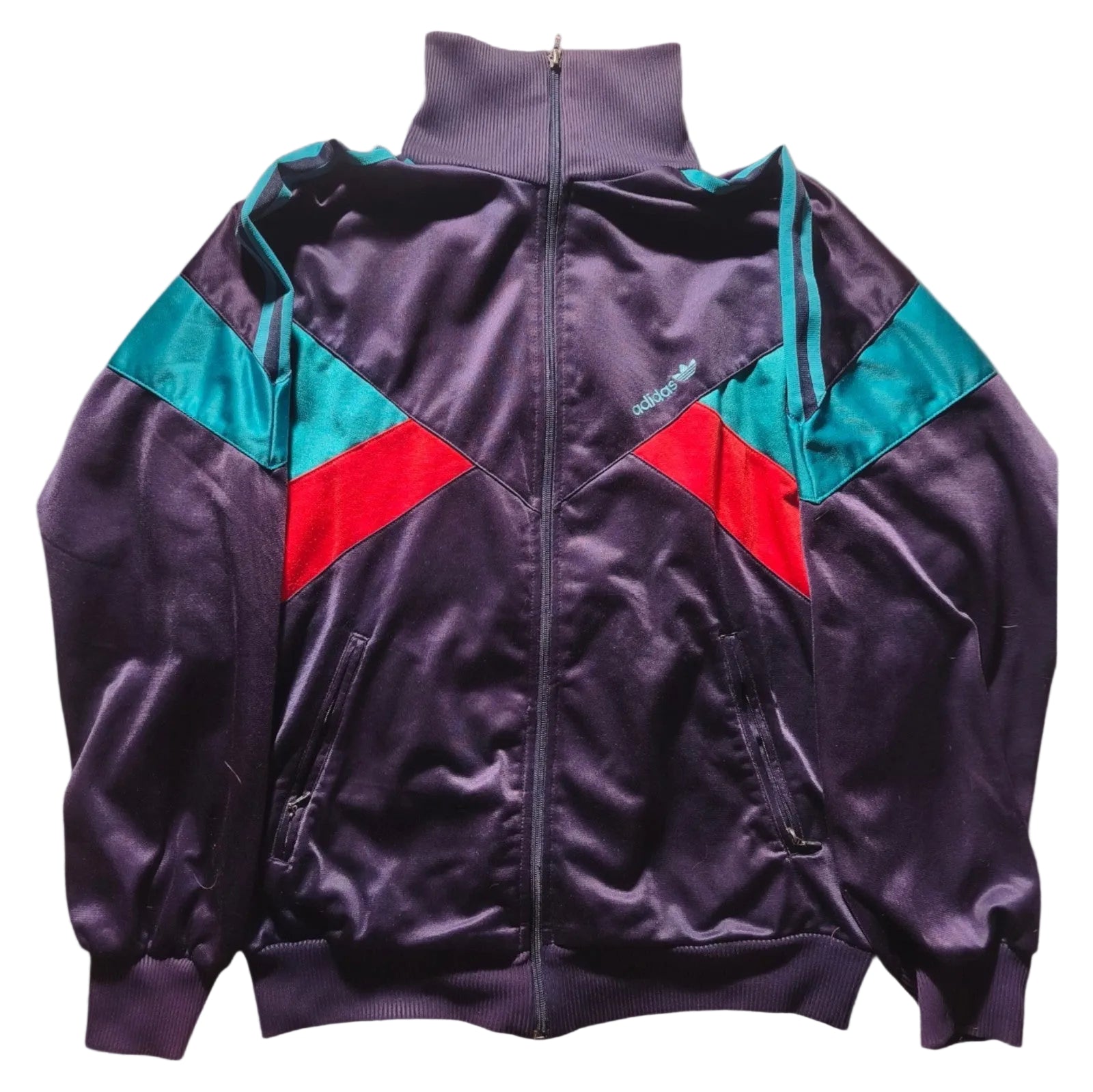 Vintage Adidas Trainingsjacke Track Jacket –Lila/Türkis/Rot– Gr. M, Vintage 90er