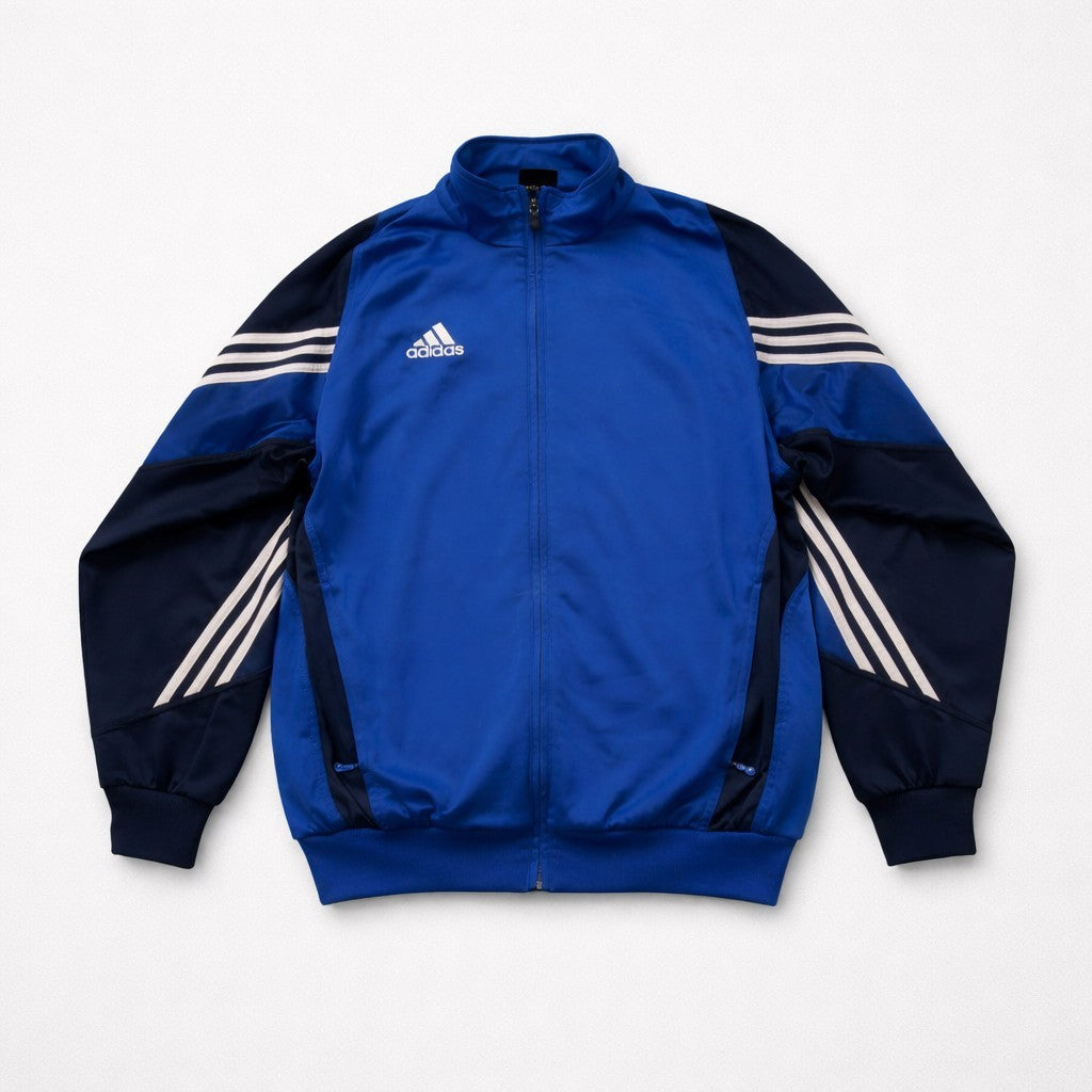 Vintage Adidas Jacke Gr. M, Trainingsjacke Blau Weiß 3-Streifen Trackjacket