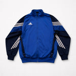 Vintage Adidas Jacke Gr. M, Trainingsjacke Blau Weiß 3-Streifen Trackjacket