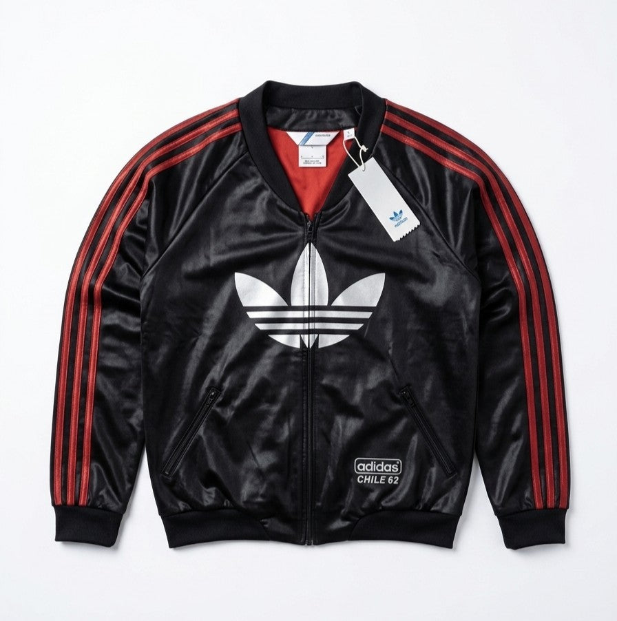 Vintage Adidas Chile 62 Damen Trainingsjacke Schwarz Rot Glanz-Optik Gr. S (36)