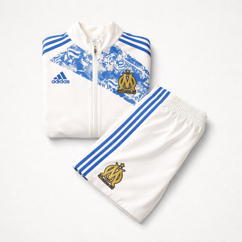 Original Olympique Marseille Adidas Trainingsanzug Weiß Blau OM Herren Gr. S