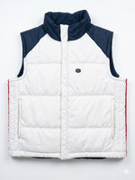 Nike Vintage Puffer Weste Herren L Weiß Dunkelblau Gesteppt Fleece-Futter Retro