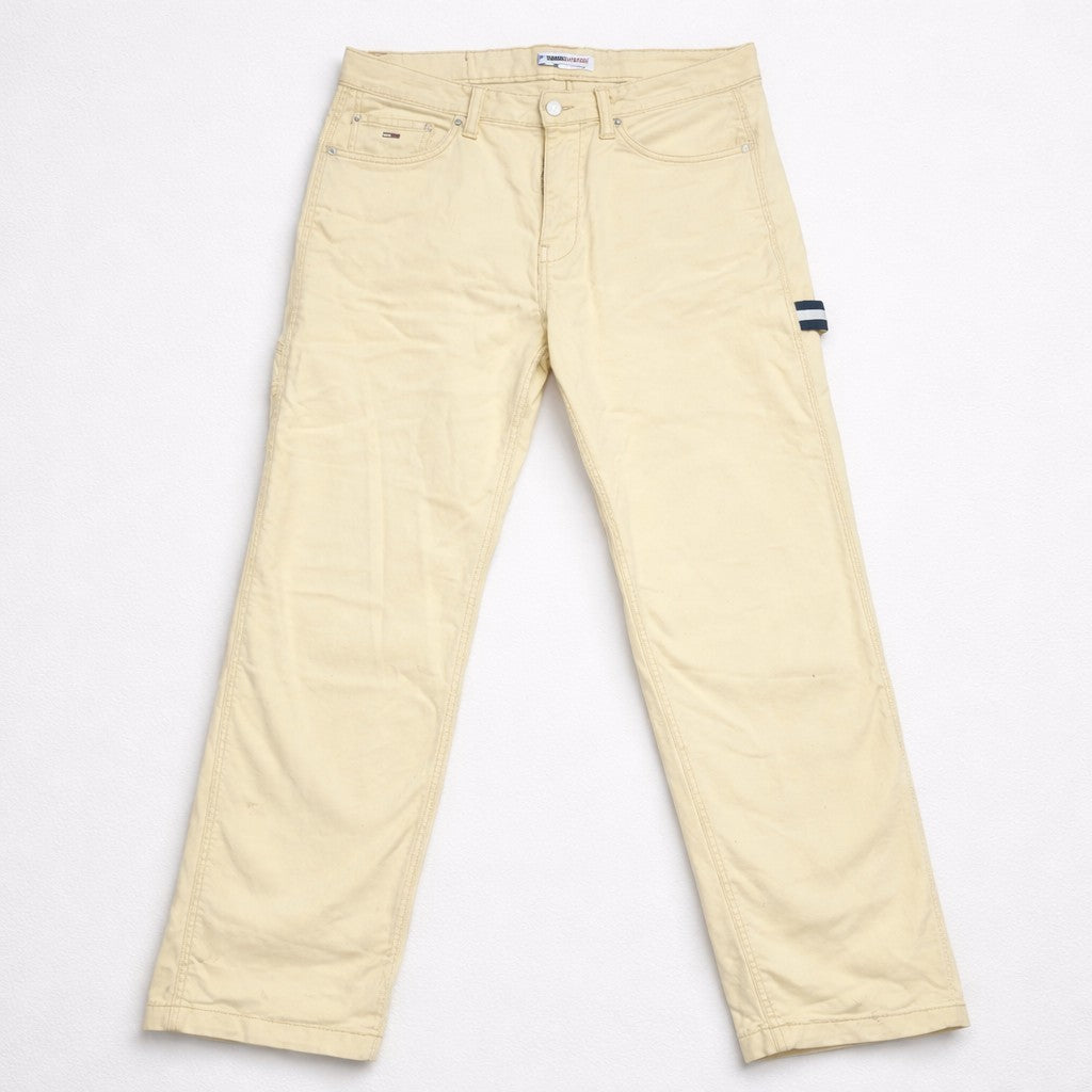 Tommy Jeans Carpenter Hose Herren W33 L34 Gelb Pastell Vintage Style Logo Baggy