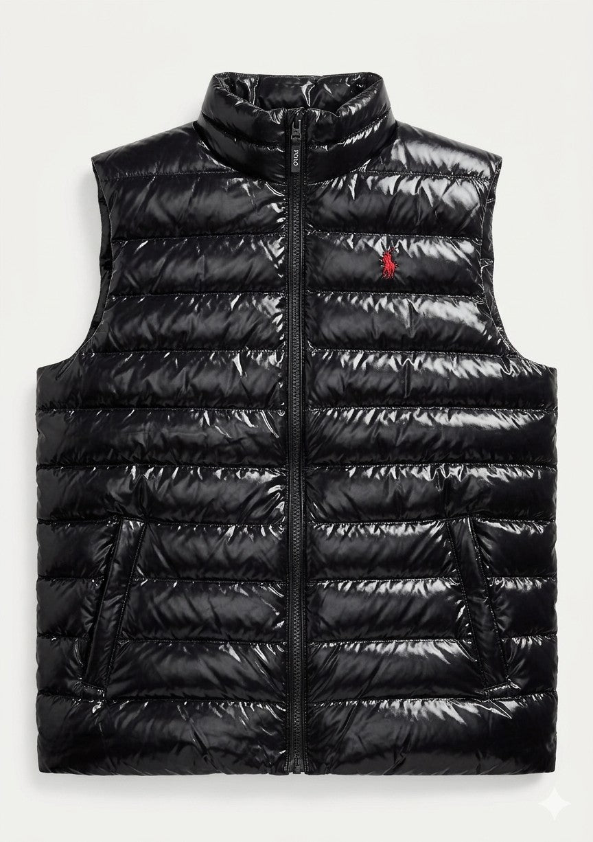 Polo Ralph Lauren Daunenweste Schwarz Glänzend, Glossy Style – Gr. M – Neuwertig