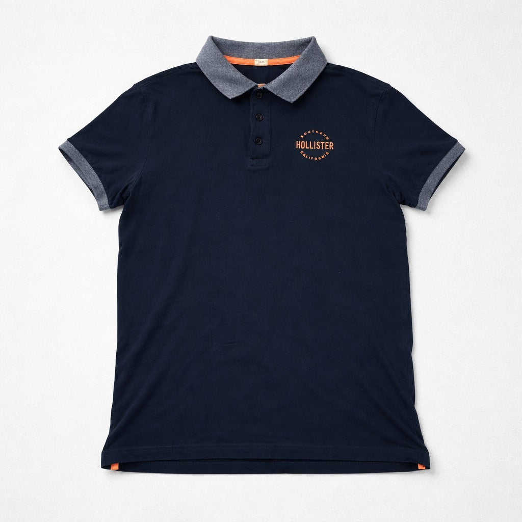 Hollister Polo Shirt Herren L Dunkelblau Kurzarm Logo California Casual Top