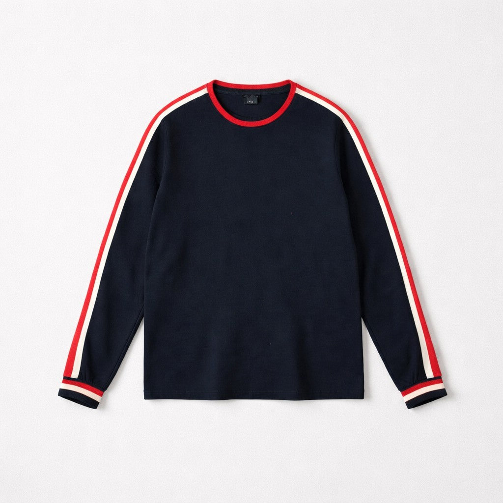 Tommy Hilfiger Herren Strickpullover – Navy Blau mit Kontraststreifen – Gr. L