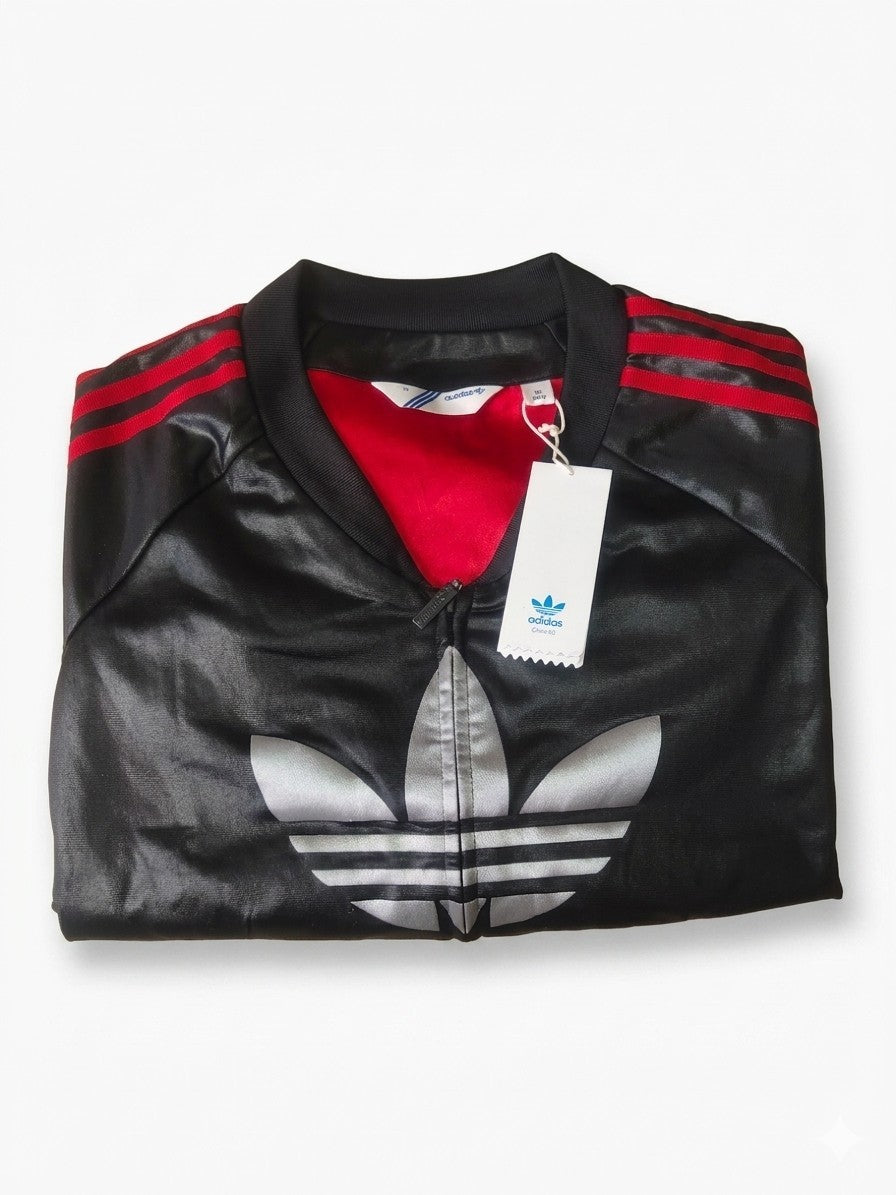 Vintage Adidas Chile 62 Damen Trainingsjacke Schwarz Rot Glanz-Optik Gr. S (36)