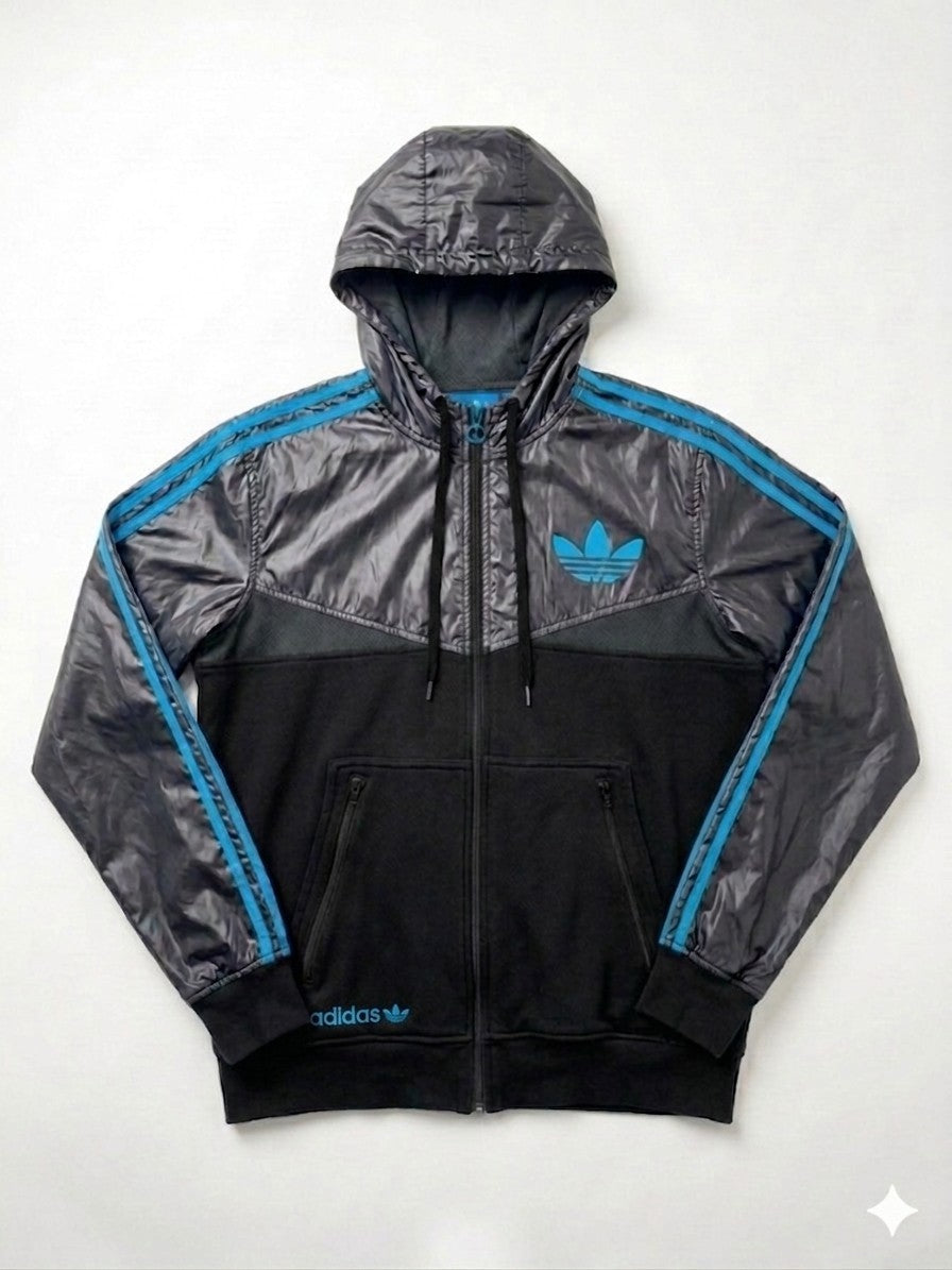 Adidas Originals Hybrid Hoodie Jacke Gr. M Schwarz Blau Trefoil Chile 62 Style