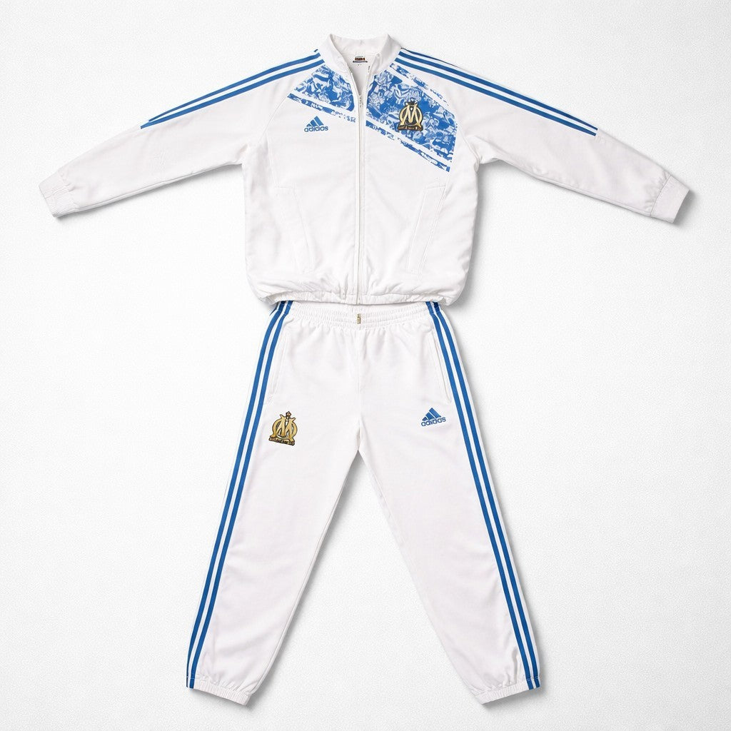 Original Olympique Marseille Adidas Trainingsanzug Weiß Blau OM Herren Gr. S