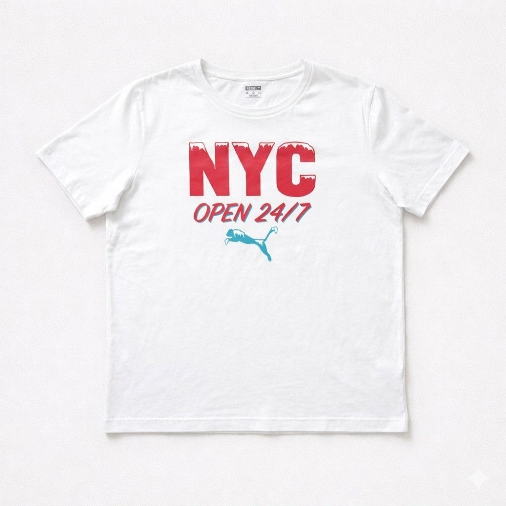 PUMA T-Shirt Herren XXL Weiß NYC Open 24/7 Grafik Print Sport Lifestyle Shirt