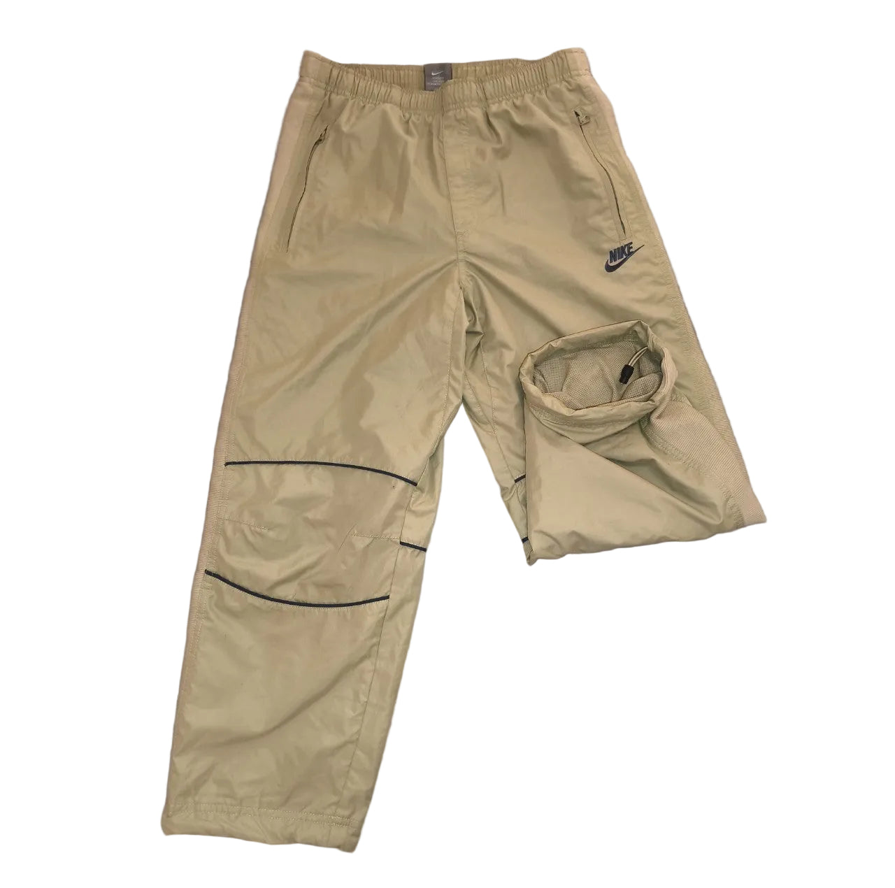 Vintage Nike Track Pants / Trainingshose – Beige/Khaki ¾ Hose, mit Zugbund unten