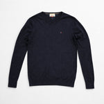 Tommy Hilfiger - Denim Strickpullover Herren Gr. M Navy Blau V-Ausschnitt Logo