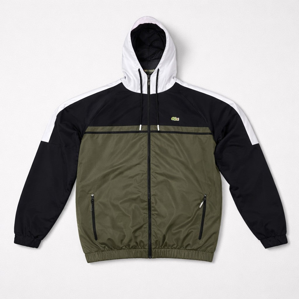 Lacoste Trainingsanzug Herren Gr. M – Windbreaker & Hose – Schwarz/Khaki/Weiß 