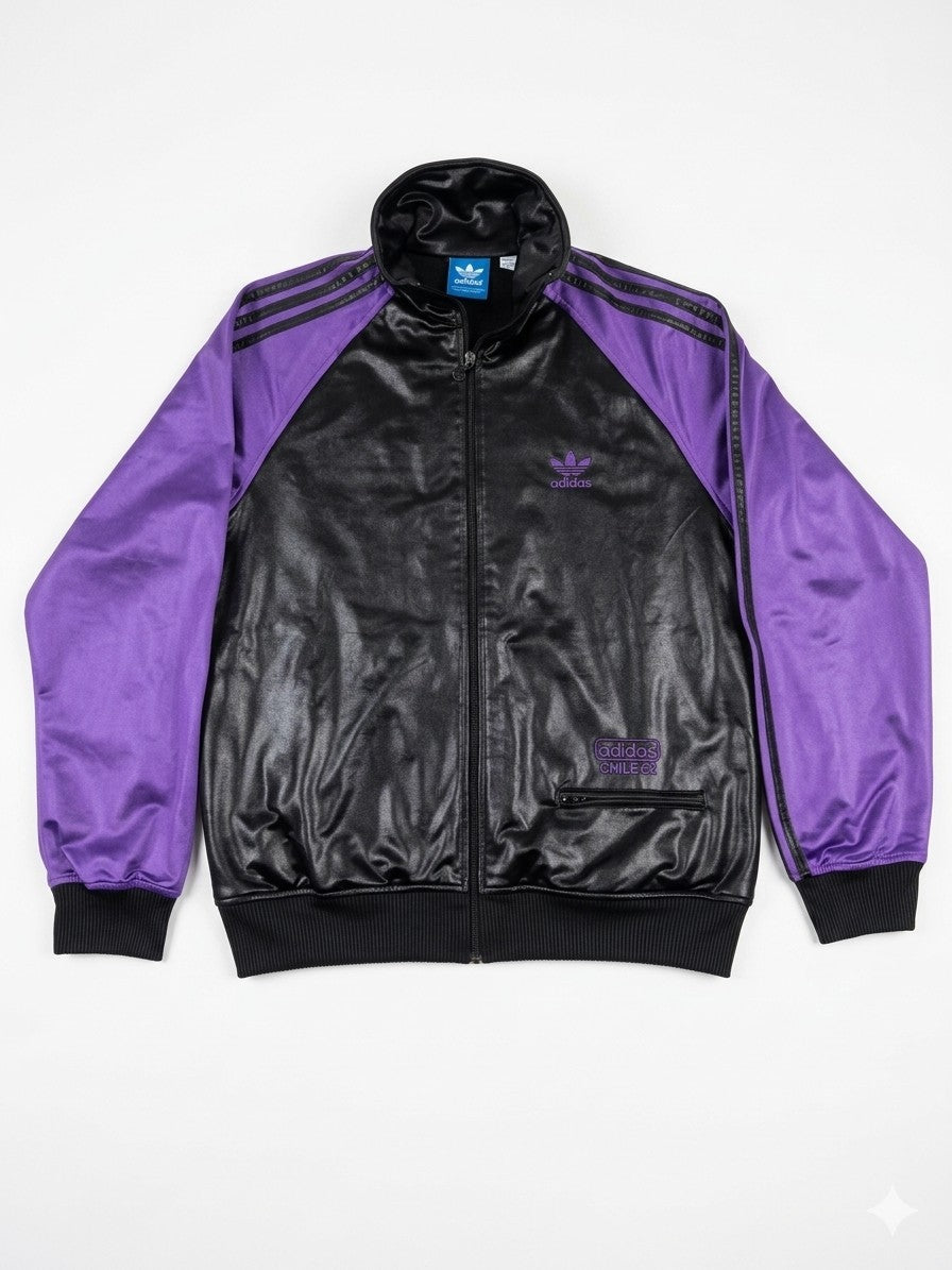 Adidas Chile 62 Trainingsjacke Herren Gr. M Schwarz Lila Glanz-Optik Wet-Look...