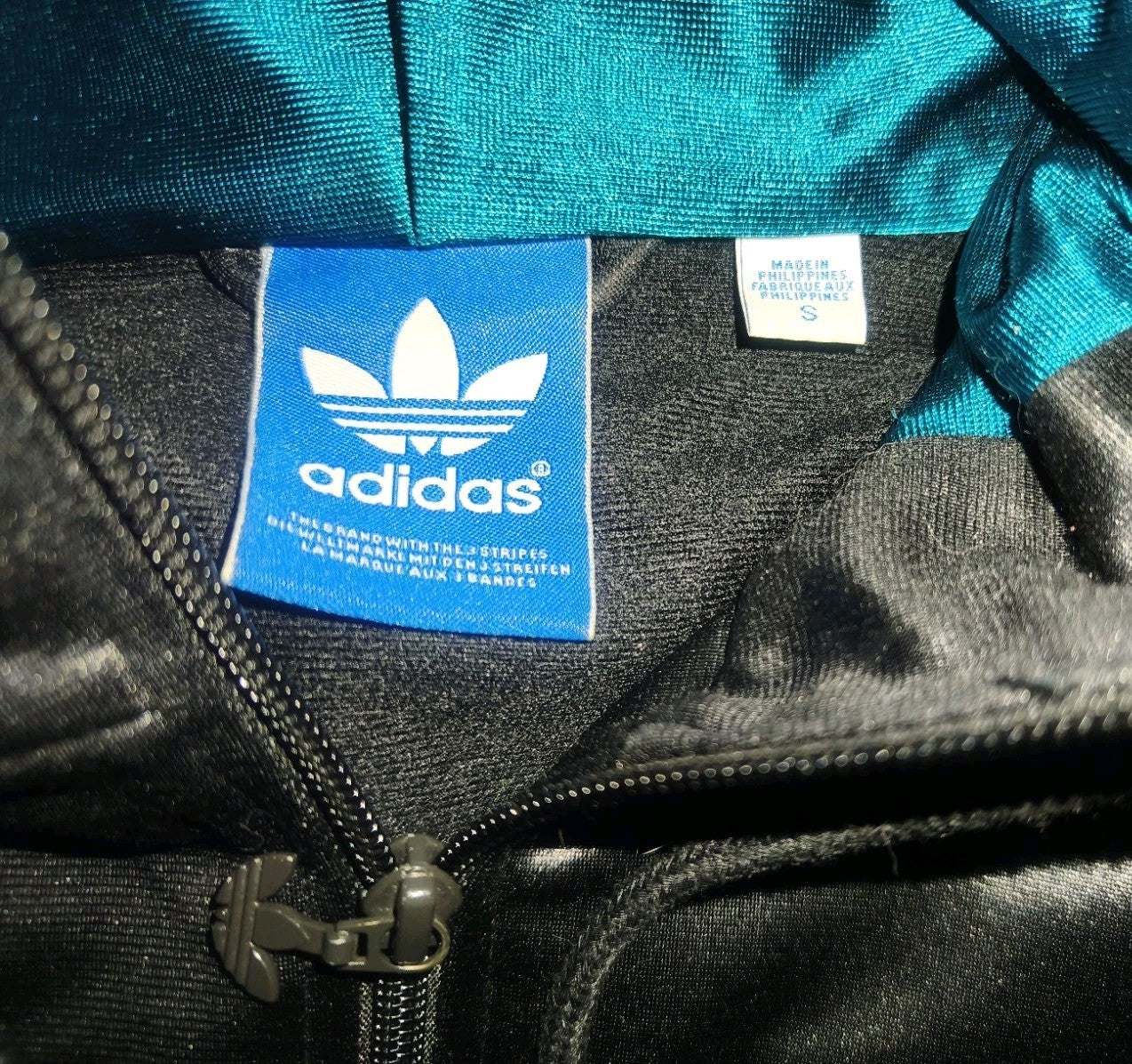 Adidas Chile 62 Jacke Hoodie Schwarz Türkis Wet-Look Glanz Gr. S Herren / Unisex