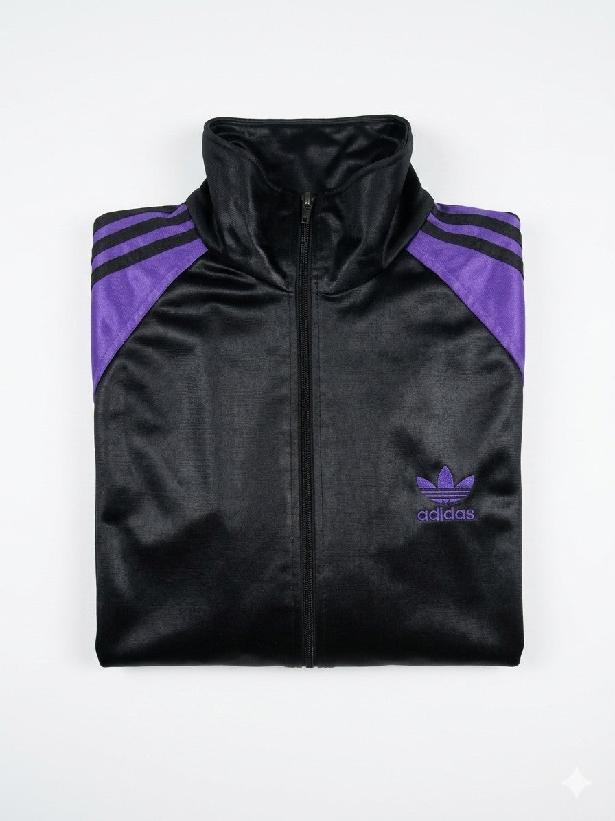 Adidas Chile 62 Trainingsjacke Herren Gr. M Schwarz Lila Glanz-Optik Wet-Look...