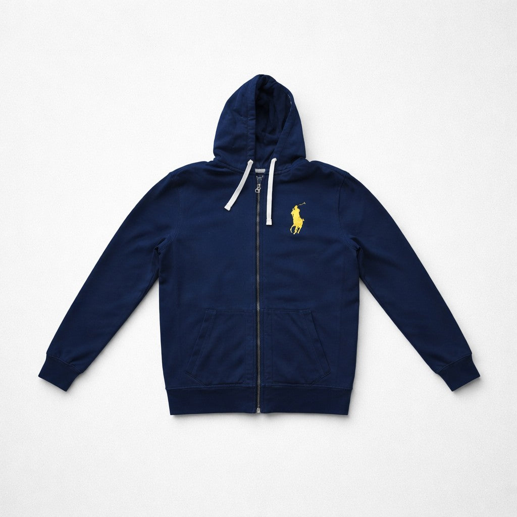 Polo Ralph Lauren Hoodie Herren 2XL Blau Gelb Big Pony Zip-Up Kapuzenjacke, Gut