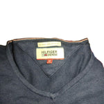 Tommy Hilfiger - Denim Strickpullover Herren Gr. M Navy Blau V-Ausschnitt Logo
