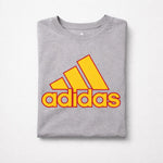 Adidas T-Shirt Herren Grau – Größe L – Gelb-Rotes Logo Vintage-Style