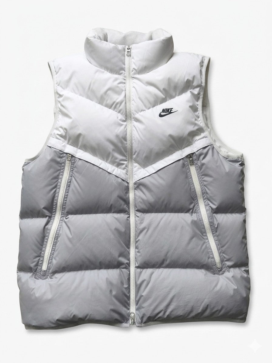 Nike Windrunner Weste Herren L Weiß Grau Daunenweste Storm-Fit Steppweste Puffer