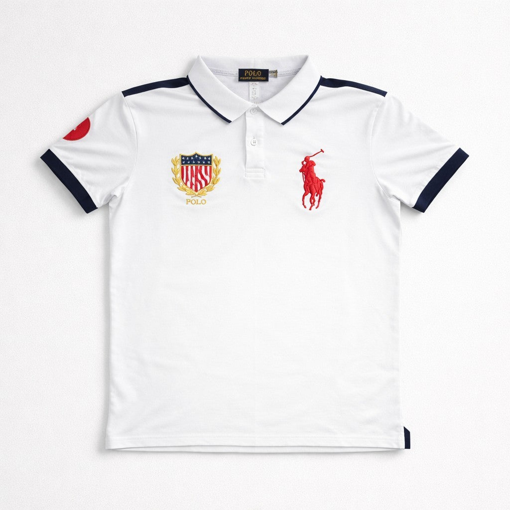 Ralph Lauren Herren Polo-Shirt Custom Slim Fit – USA Patch & Big Pony, Gr. L
