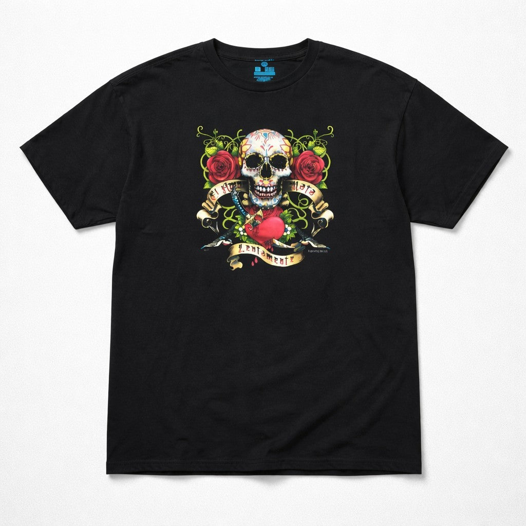 Mare Blue T-Shirt Totenkopf Skull Print Schwarz Tattoo Style Playa del C..., XXL
