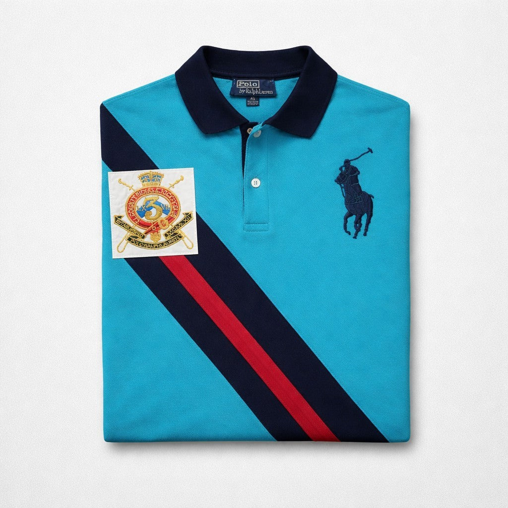 Polo Ralph Lauren Herren Polo-Shirt XL Blau Sash Big Pony Wappen Custom Fit Top