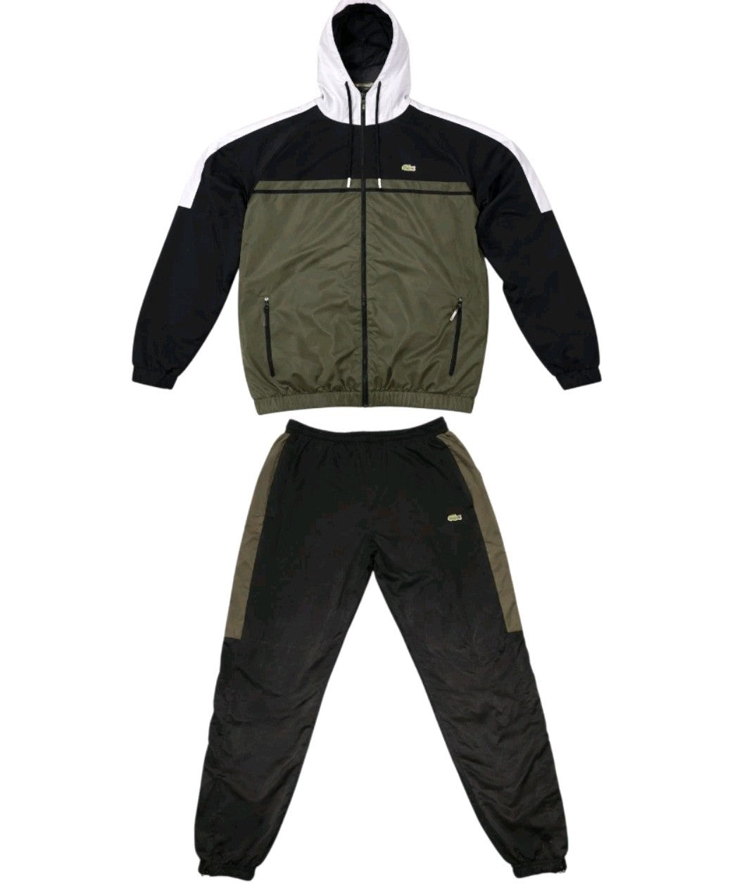 Lacoste Trainingsanzug Herren Gr. M – Windbreaker & Hose – Schwarz/Khaki/Weiß 