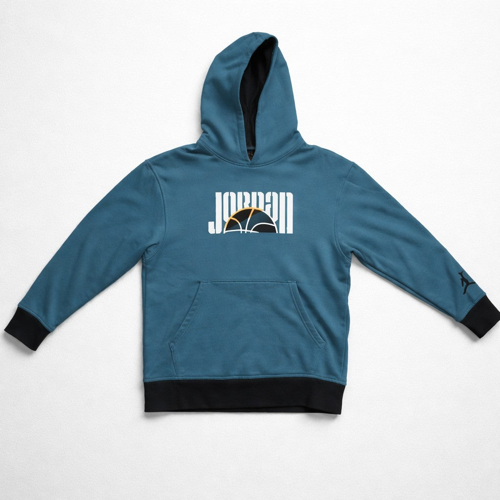 Jordan Jungen/Herren Kapuzenpullover – Petrol-Blau mit Basketball-Grafik, Gr. L