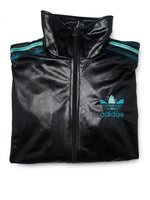 Adidas Chile 62 Jacke Schwarz Türkis Wet-Look Glanz Mit Kragen, Gr. S Herren