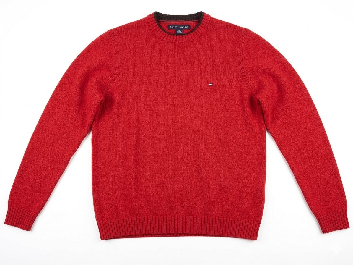 Tommy Hilfiger Pullover Herren Gr. S Rot Crewneck Baumwolle Top Zustand Logo