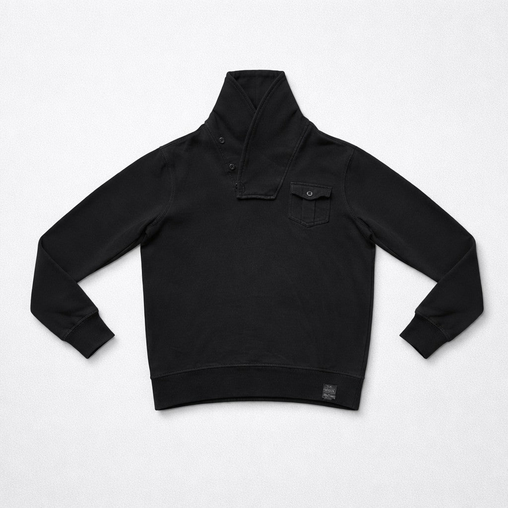 Polo Ralph Lauren Sweatshirt XL Schwarz - Schalkragen mit Knöpfen - Vintage Look