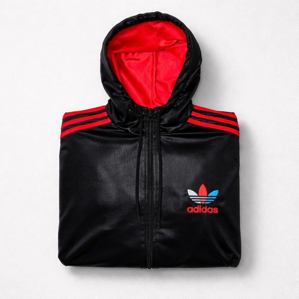 adidas Chile 62 Herren Jacke Kapuze Gr. S Schwarz Neon Orange, Wet-Look