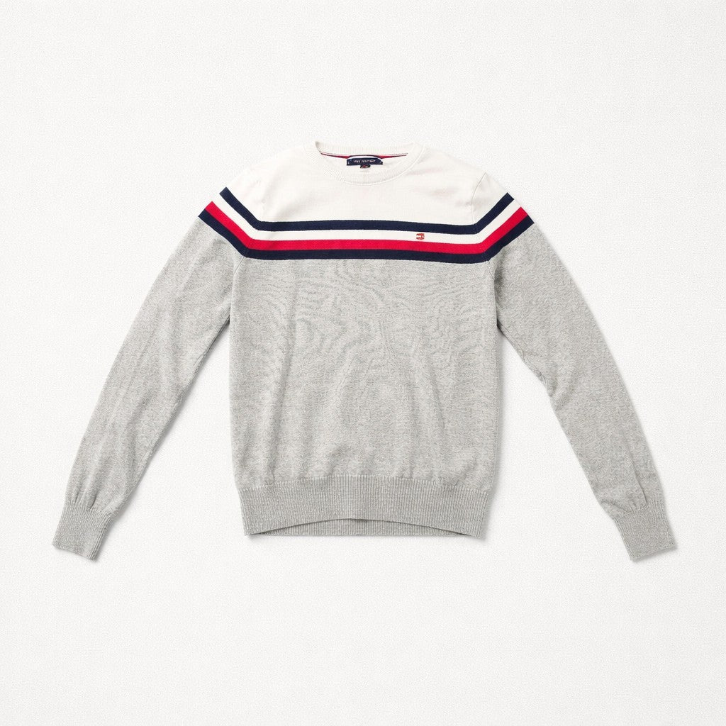 Tommy Hilfiger Herren-Pullover, Color-Block-Design– Grau/Weiß/Marine – Größe XS
