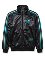 Adidas Chile 62 Jacke Schwarz Türkis Wet-Look Glanz Mit Kragen, Gr. S Herren