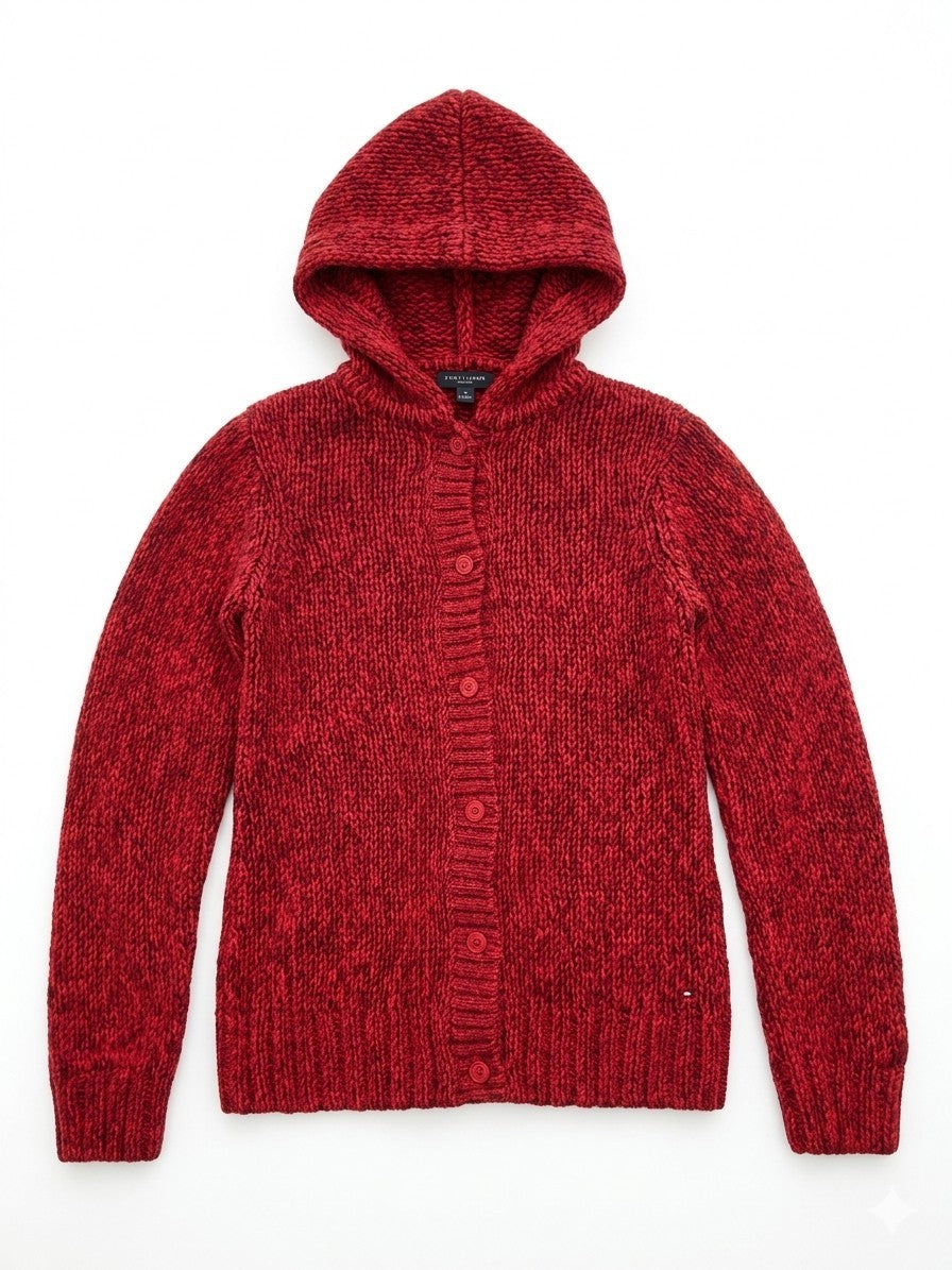 Tommy Hilfiger- Strickjacke, Damen, Gr. M, Rot Kapuze Grobstrick Cardigan Hoodie