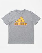 Adidas T-Shirt Herren Grau – Größe L – Gelb-Rotes Logo Vintage-Style