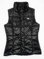 Adidas Weste Damen Schwarz Glanz Steppweste Gr. 36 (S) Trefoil Wet-Look Puffer