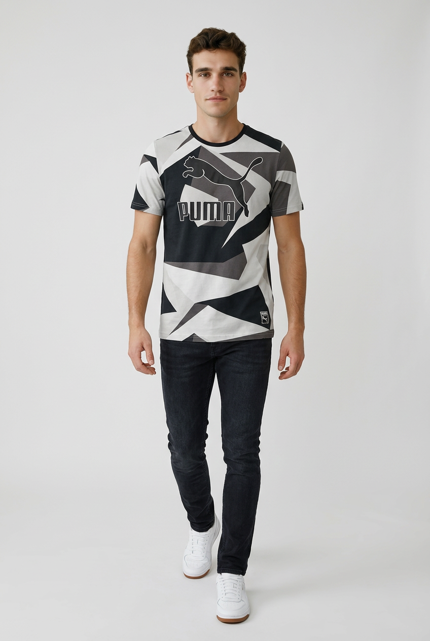 Puma T-Shirt - Grau/Weiß Prisma Herren Sportmode, Gr. S, Gebraucht, Sehr Gut